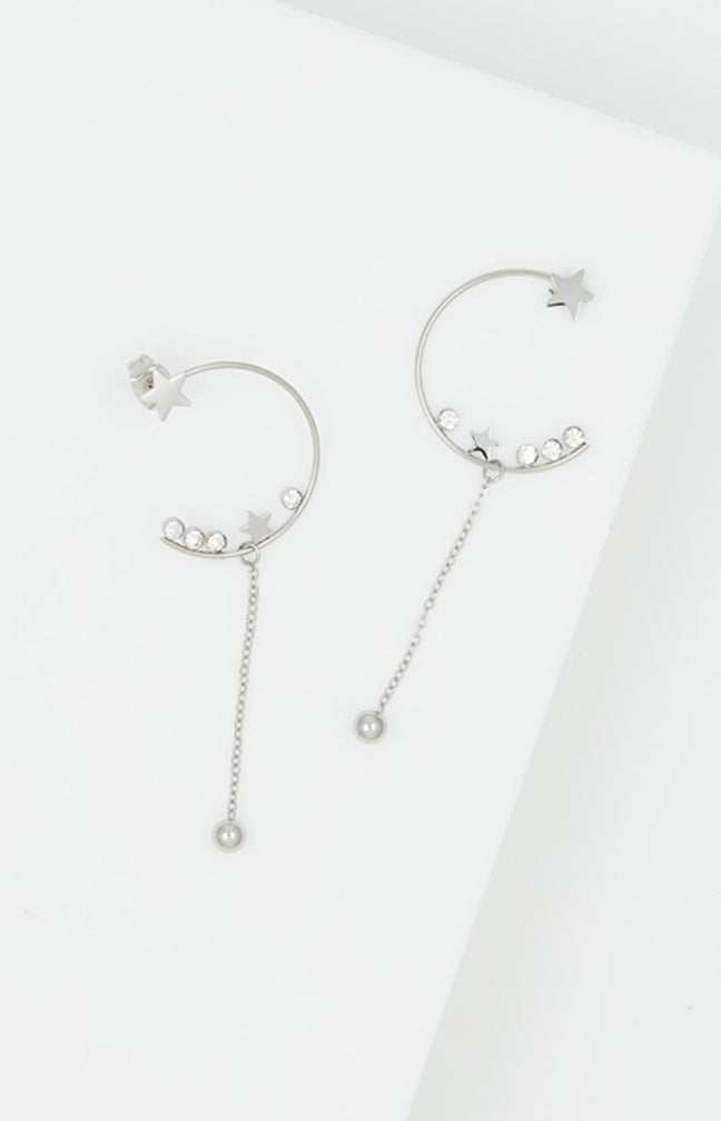 Boucles d’oreilles pendantes - Acier inoxydable & cirstaux - Argenté