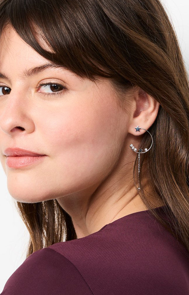 Boucles d’oreilles pendantes - Acier inoxydable & cirstaux - Argenté