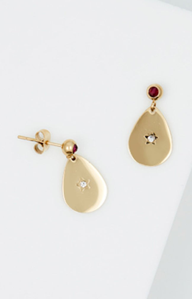 Boucles d’oreilles – Acier inoxydable & rubis – Doré & fuchsia