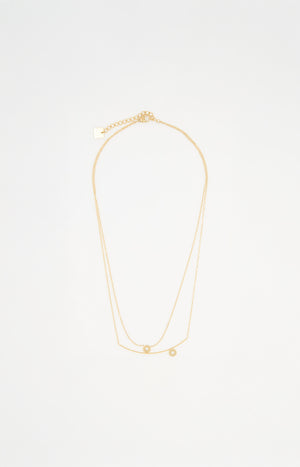 Collier pendentifs zirconium - Acier inoxydable - Doré & blanc
