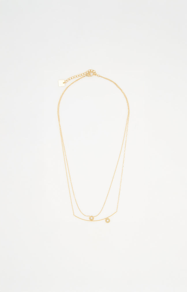 Collier pendentifs zirconium - Acier inoxydable - Doré & blanc