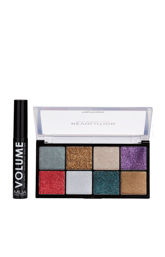 Palette de 8 ombres à paupières & mascara volume - Glitter & Noir