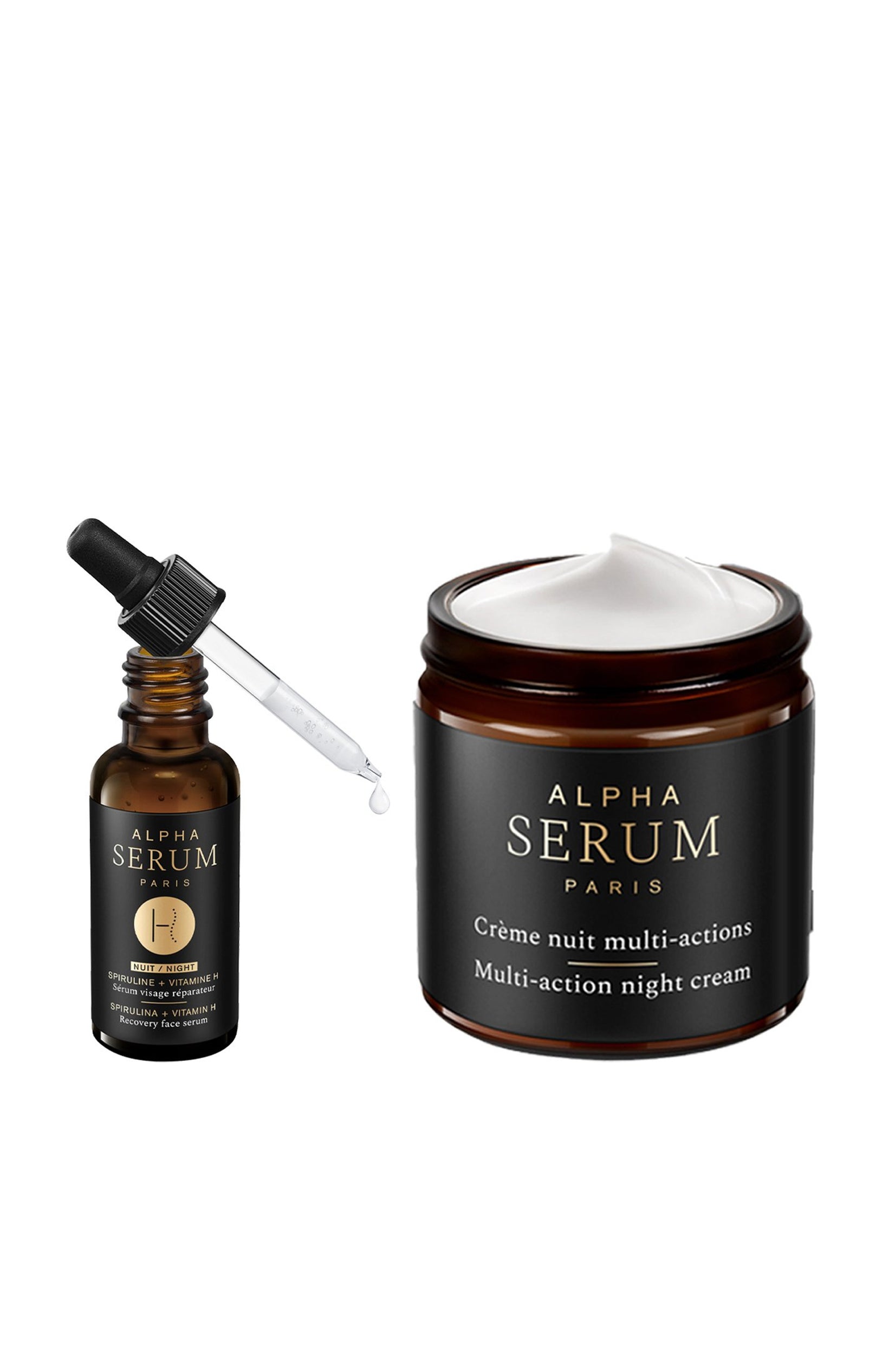 Sérum réparateur & crème nuit multi-actions - Acide hyaluronique & Spiruline - Nuit - Visage & yeux