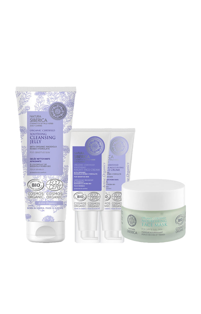 Routine hydratante bio - Rhodolia rosea - Peaux sensibles - 4 produits