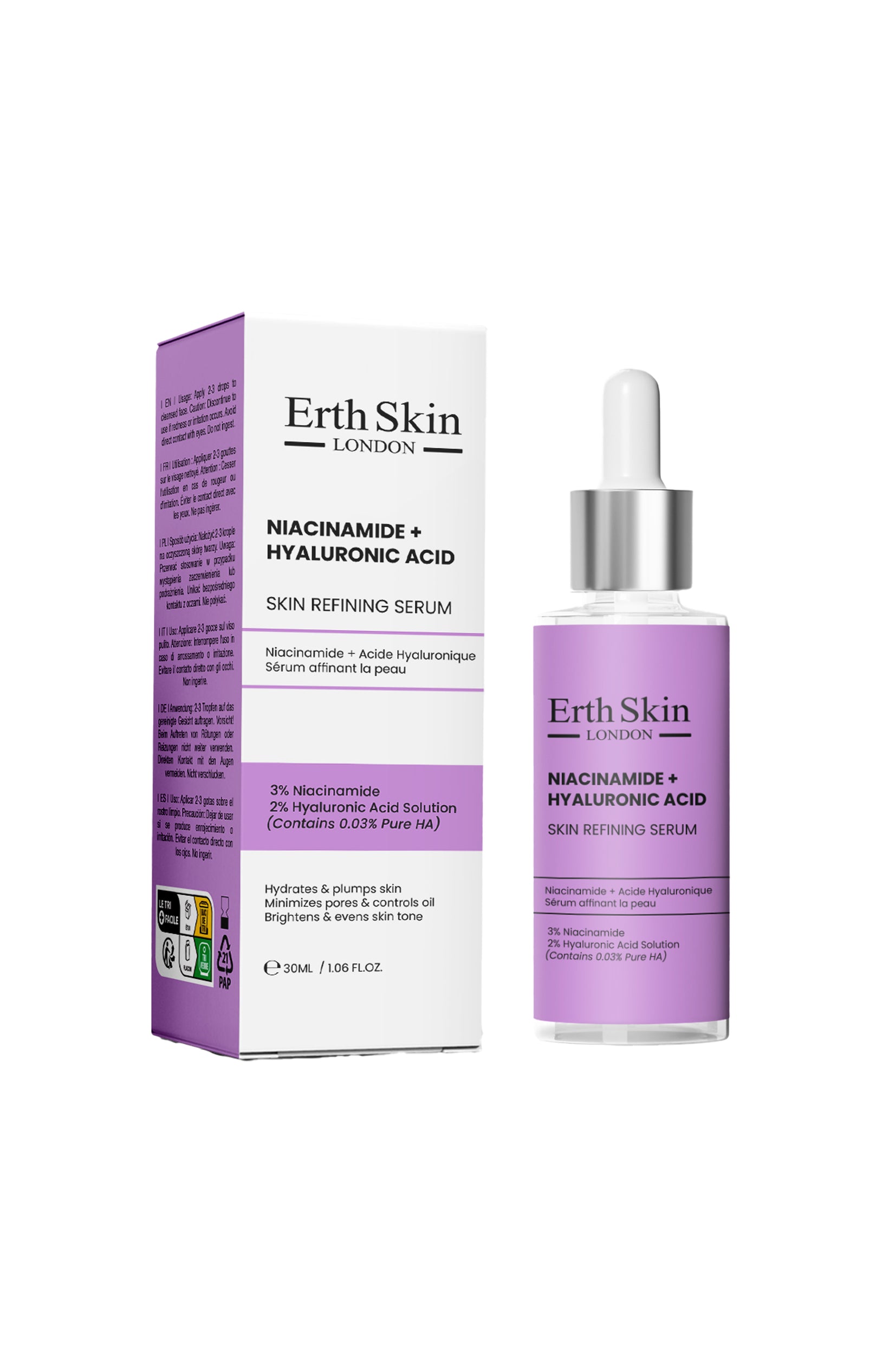 Sérum hydratant & éclat - Niacinamide & Acide hyaluronique - Peaux mixtes à grasses - 30ml