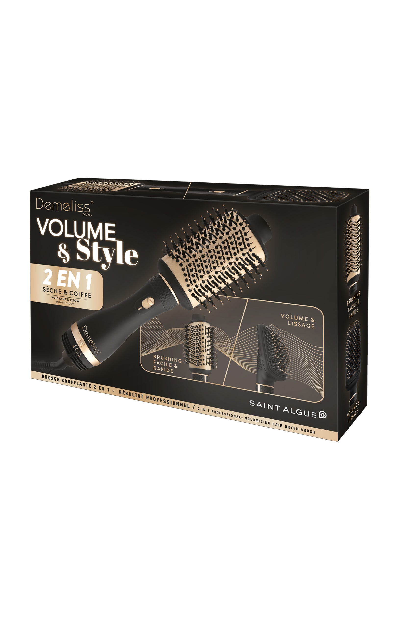 Brosse soufflante 2-en-1 - Volume & Style - Noir