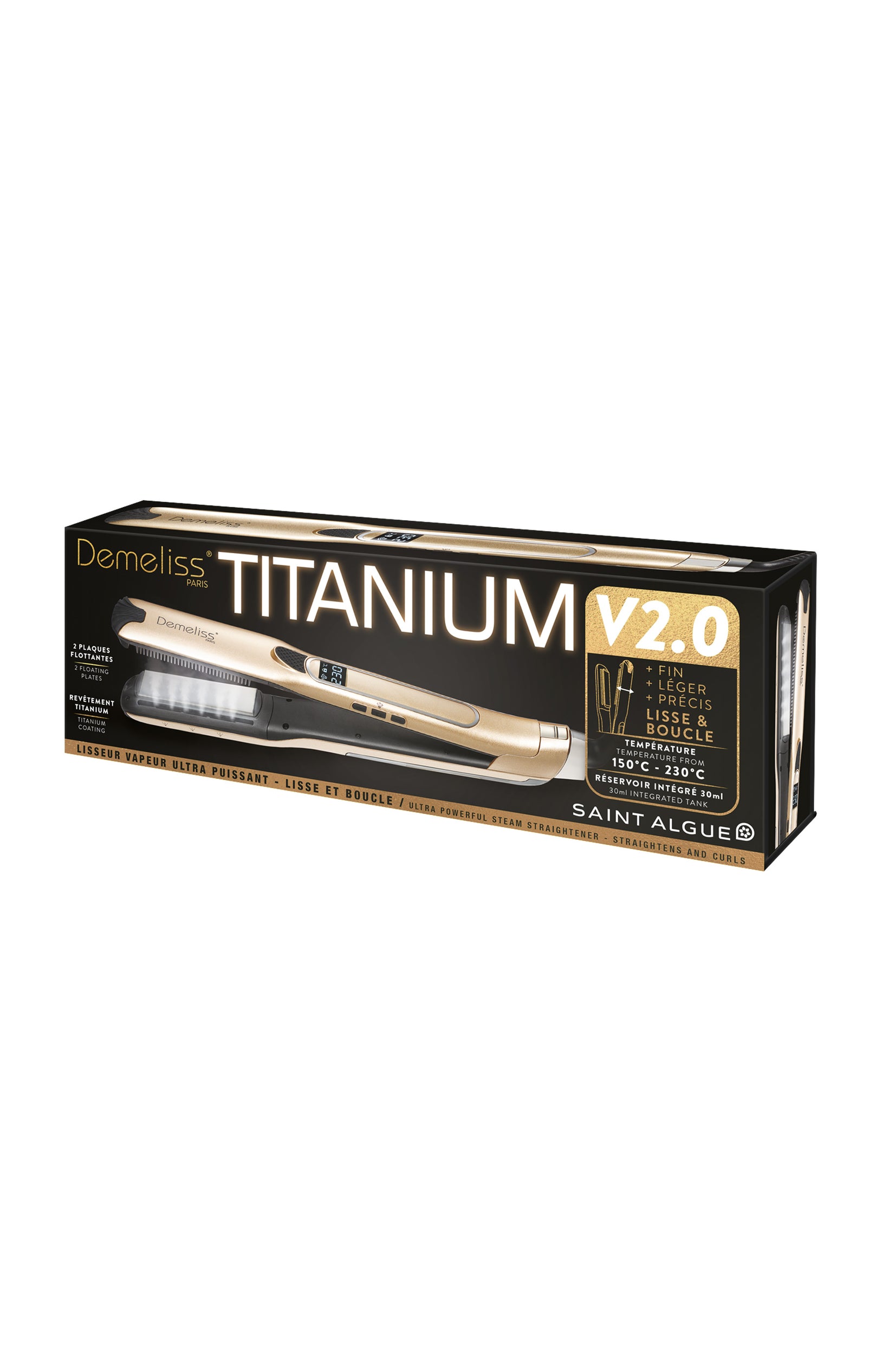 Lisseur vapeur professionnel - Plaques titanium - 230°C - Doré