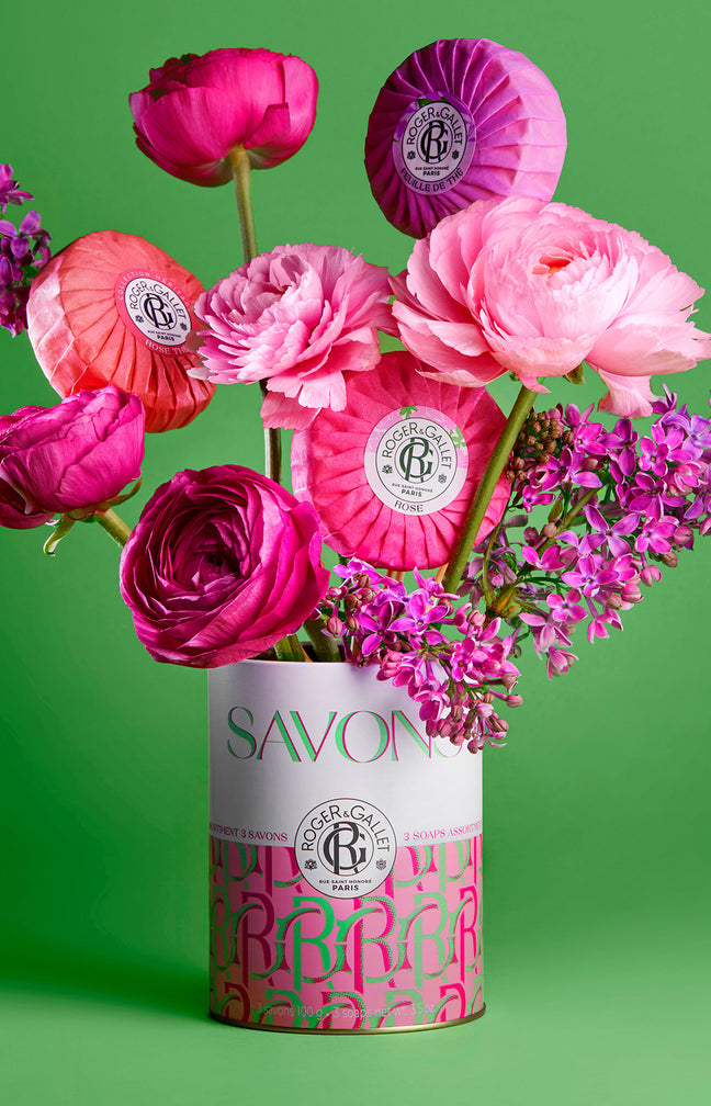 Coffret savons parfumés - Rose, feuille de thé & rose thé - 3 x 100 g