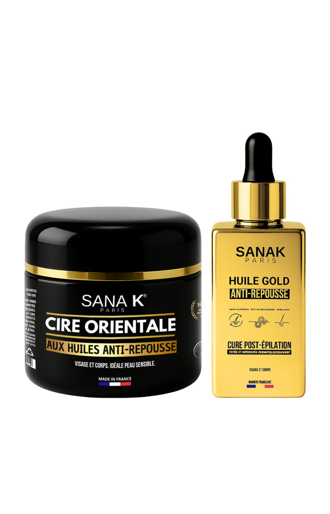 Cire orientale 300g & huile post épilation - Anti-repousse - Visage & corps