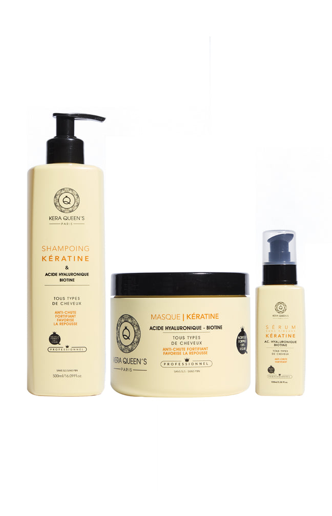 Routine nourrissante - Kératine, acide hyaluronique & biotine - Cheveux secs ou cassants - 3 produits