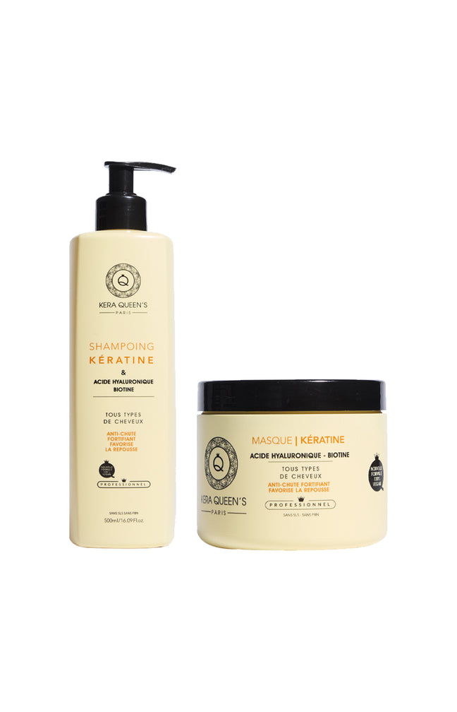 Shampoing & masque nourrissants - Kératine, acide hyaluronique & biotine - Cheveux secs ou cassants - 2 x 500 ml