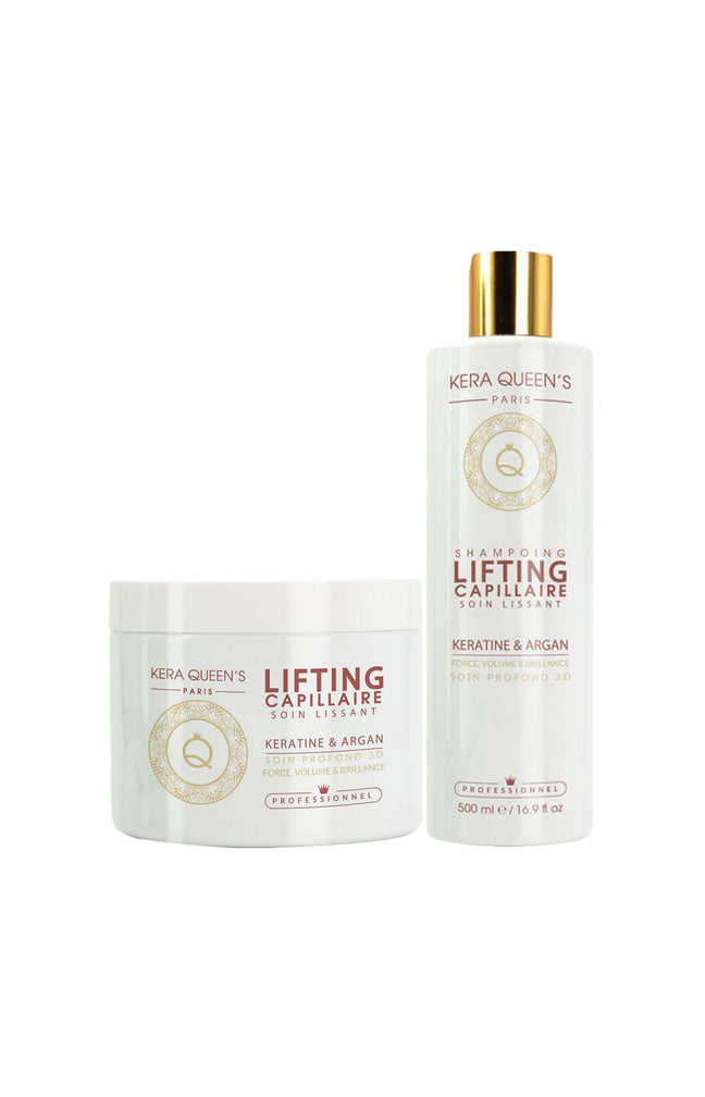 Shampoing & masque lifting force, volume & brillance - Kératine & argan - Cheveux abîmés - 2 x 500 ml