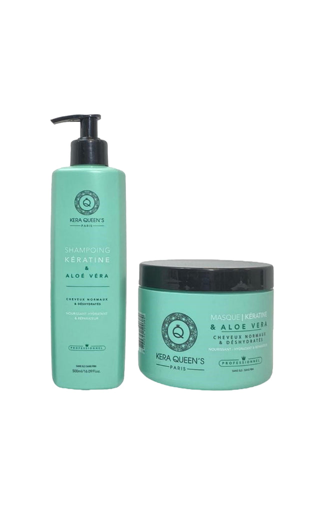 Shampoing & masque nourrissants & réparateurs - Kératine & aloe vera - Cheveux normaux & déshydratés - 2 x 500 ml