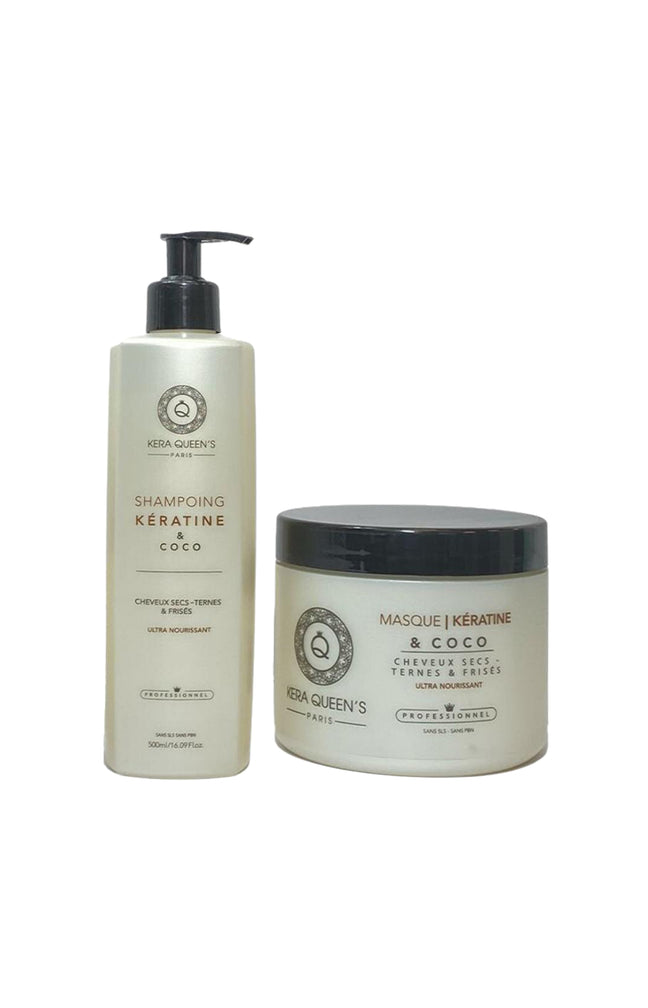Shampoing et masque ultra-nourrissants - Kératine & coco - Cheveux secs, ternes & frisés - 2 x 500ml