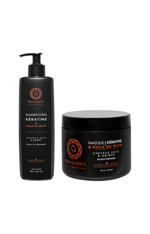 Shampoing & masque éclat et repousse - Kératine & ricin - Cheveux secs & abîmés - 2 x 500 ml