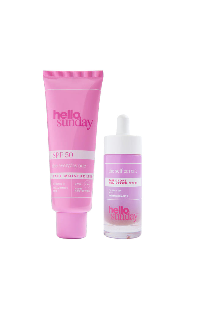Crème solaire SPF 50 & gouttes autobronzantes - Acide hyaluronique & vitamine C - Visage