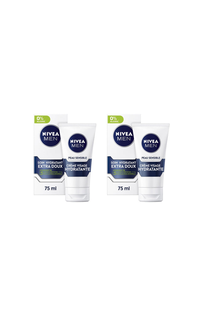2 crèmes hydratantes - Peaux sensibles - Homme - 75 ml