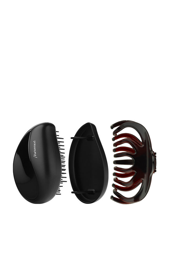 Brosse & pince à cheveux - Noir & Marron
