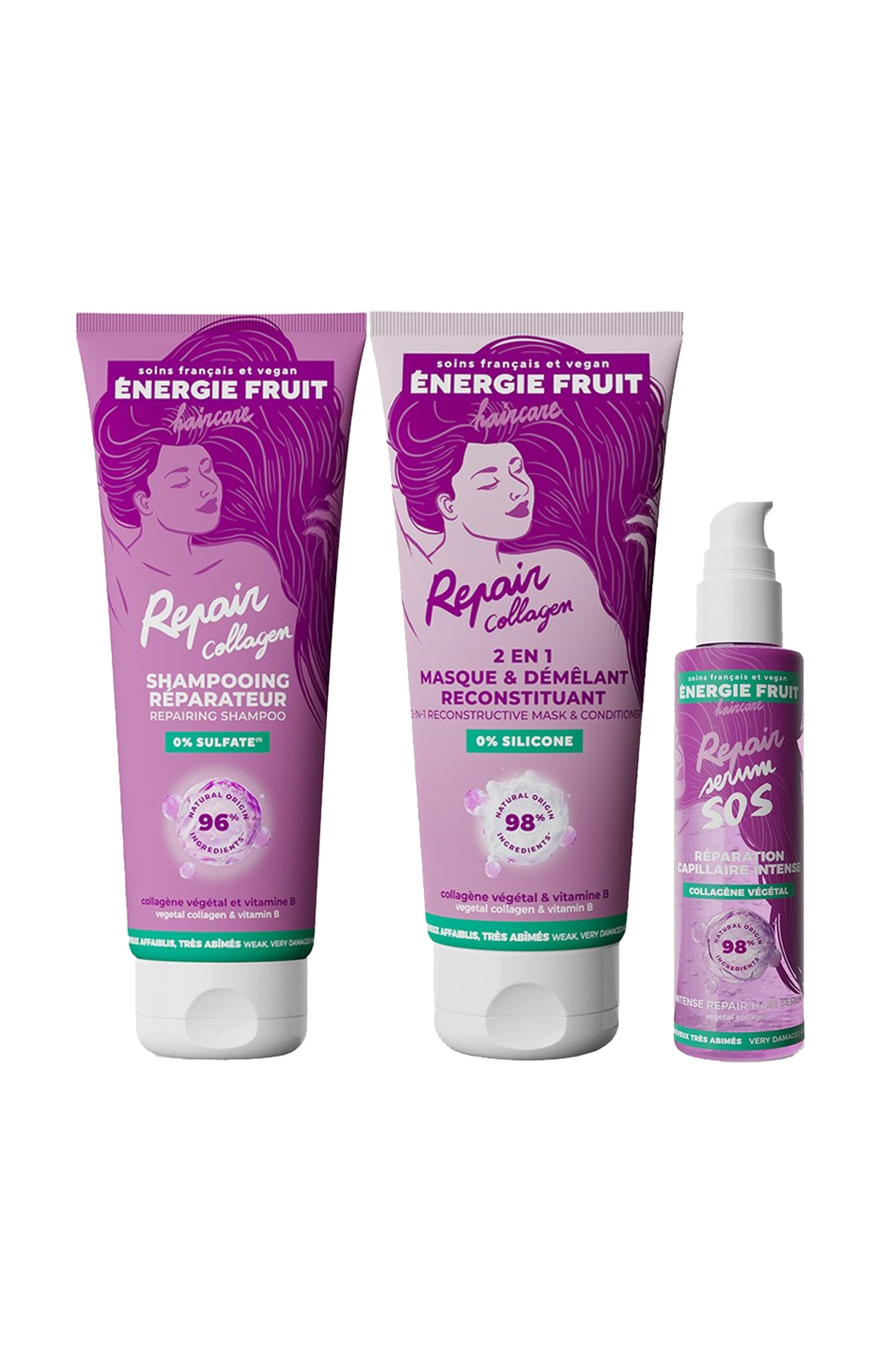 Routine réparateur - Collagène & vitamine B - Cheveux très abîmés - 3 produits