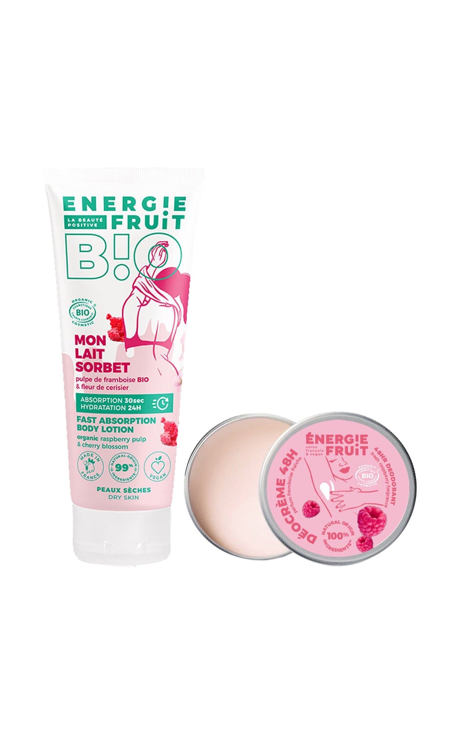 Lait hydratant & déodorant crème bio - Framboise & fleur de cerisier - Peaux sèches