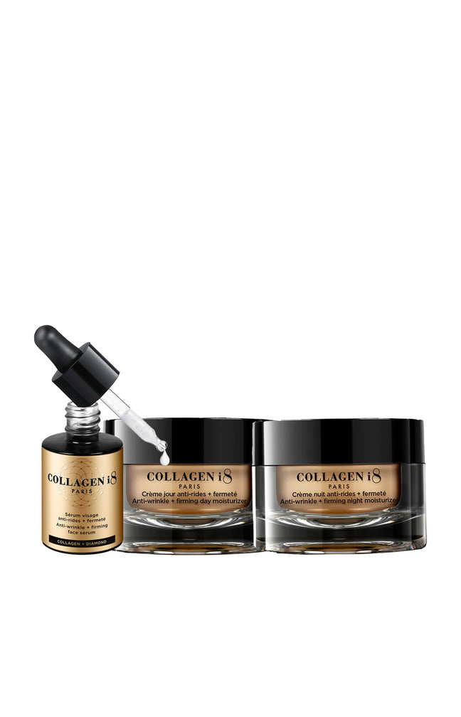 Sérum & crèmes de jour & nuit - Anti-rides & fermeté - Collagène marin & diamant - 3 produits