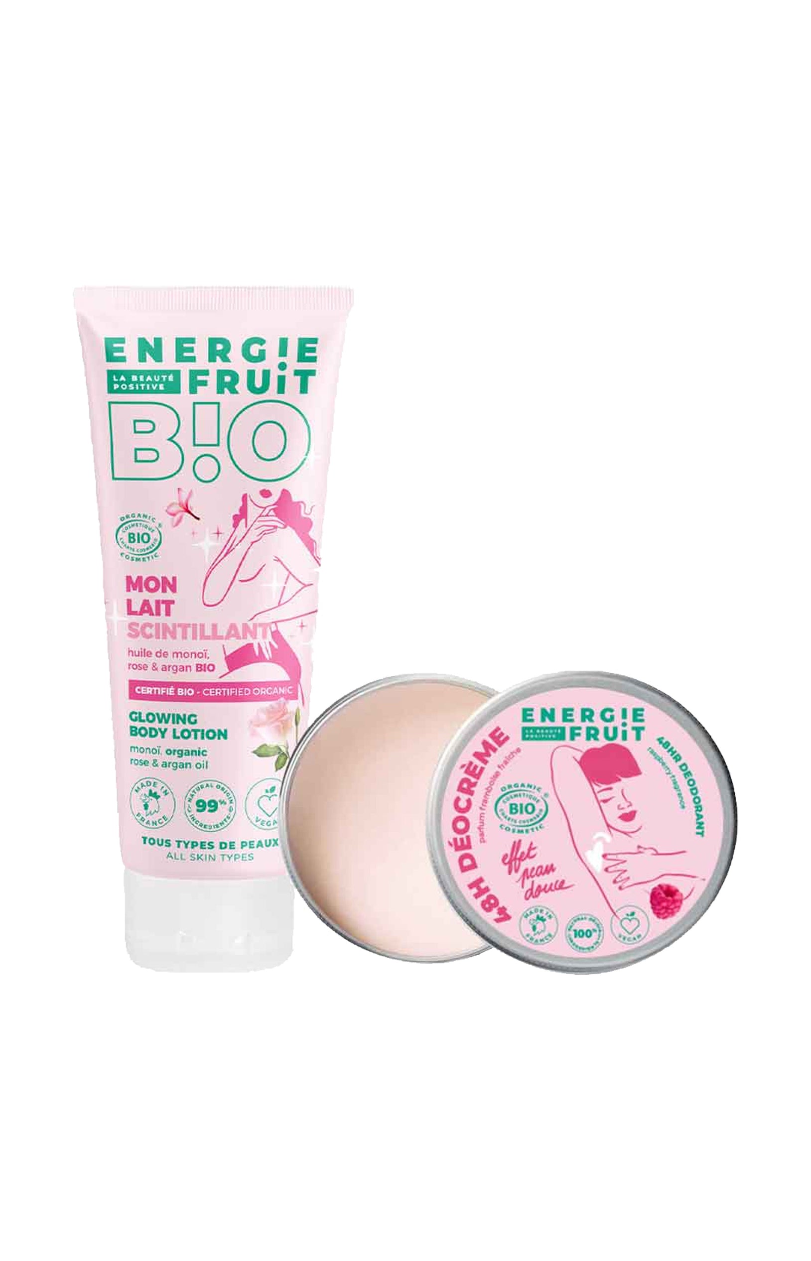 Lait scintillant & déodorant crème bio - Monoï & framboise - Corps