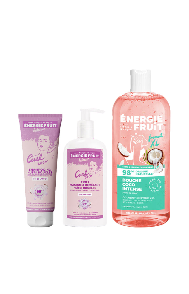 Routine soins - Coco & karité - Cheveux bouclés & Peaux sèches - 3 produits
