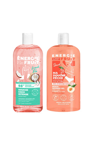 Gels douche hydratants - Huile de coco & pêche - Peaux sèches - 2 x 500 ml