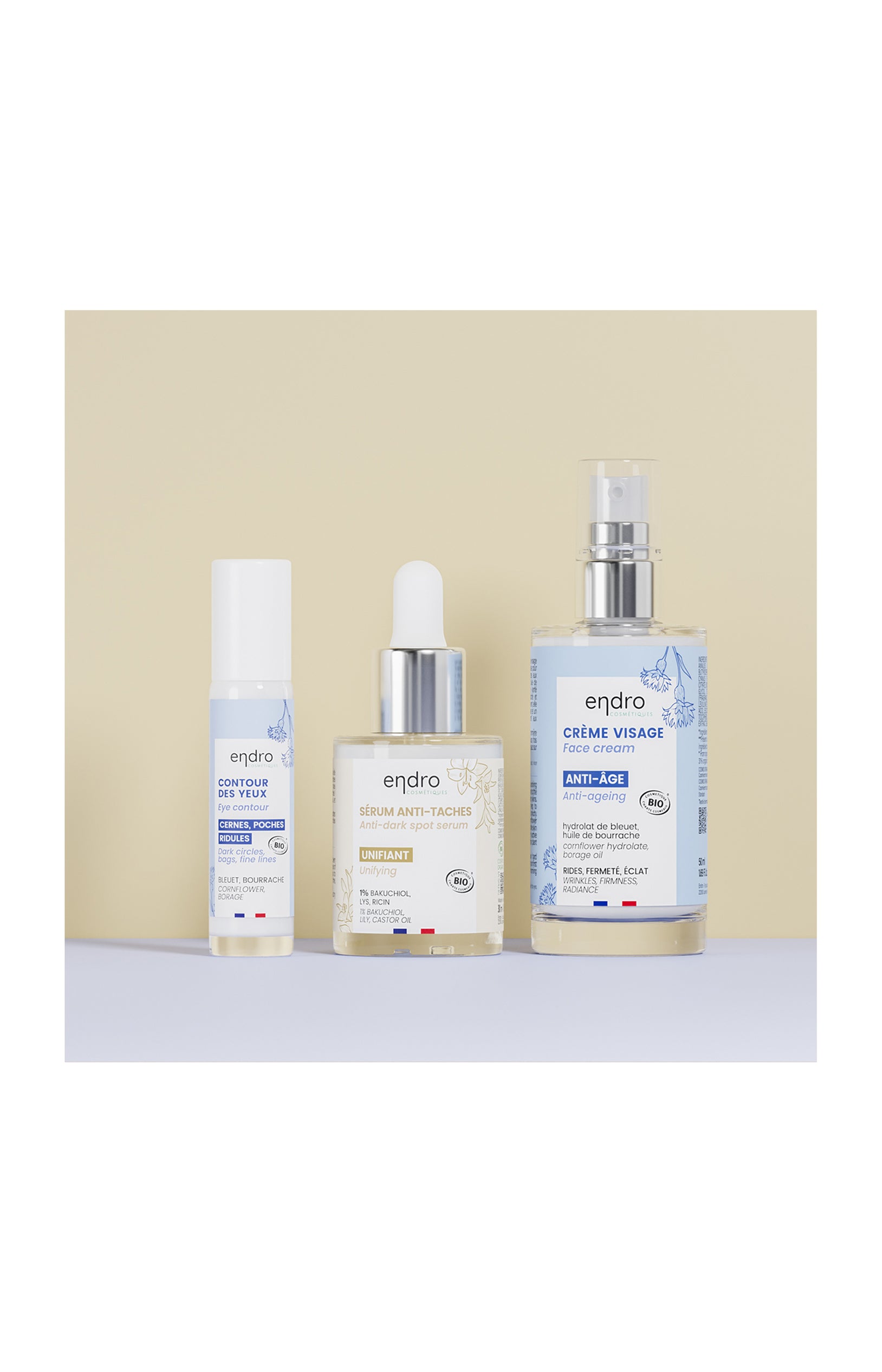 Routine anti-taches brunes - Bourrache, bleuet & Bakuchiol - Visage - 3 produits