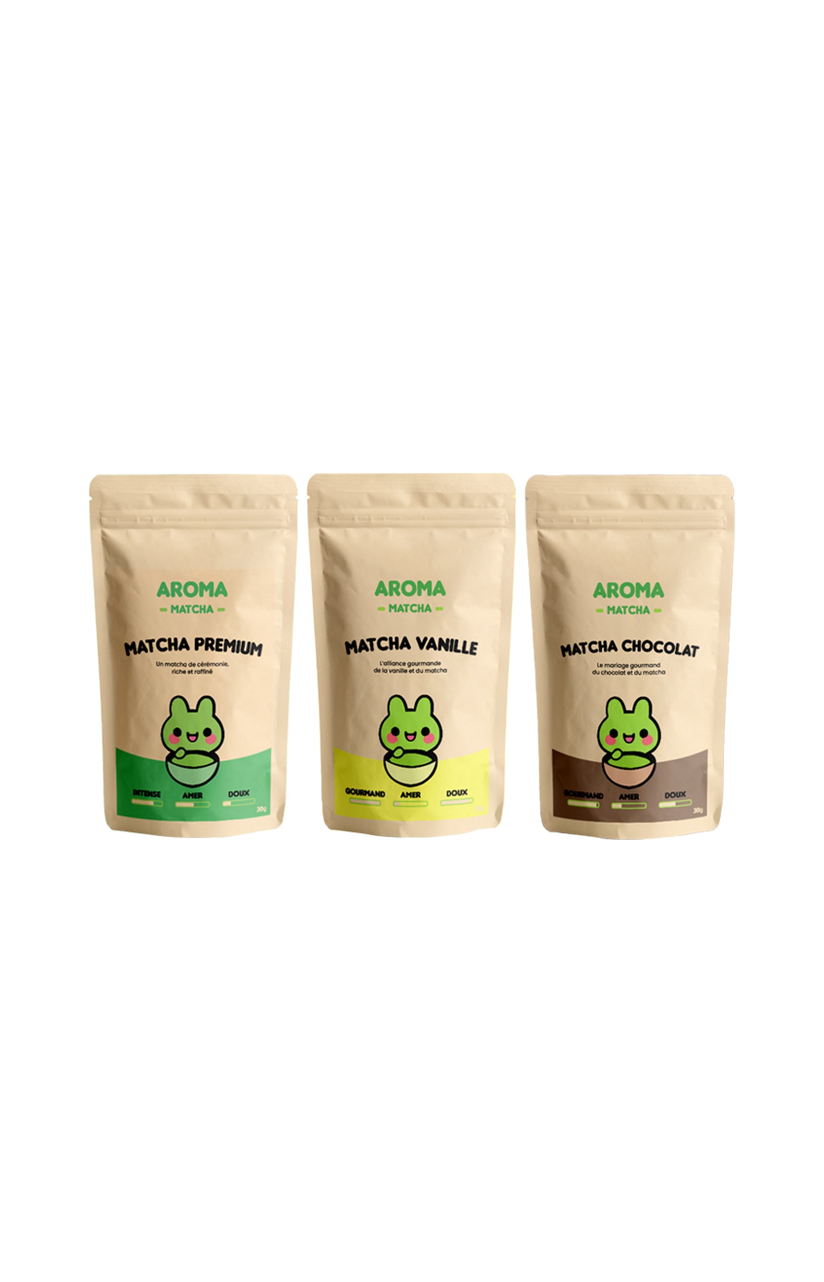 Pack découverte Matcha - Premium, vanille & chocolat - 3 x 30 g