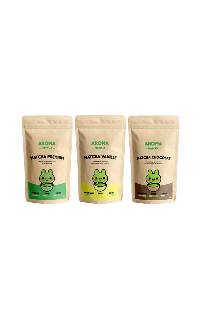 Pack découverte Matcha - Premium, vanille & chocolat - 3 x 30 g