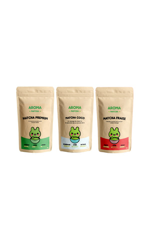 Pack découverte Matcha - Premium, coco & fraise - 3 x 30 g
