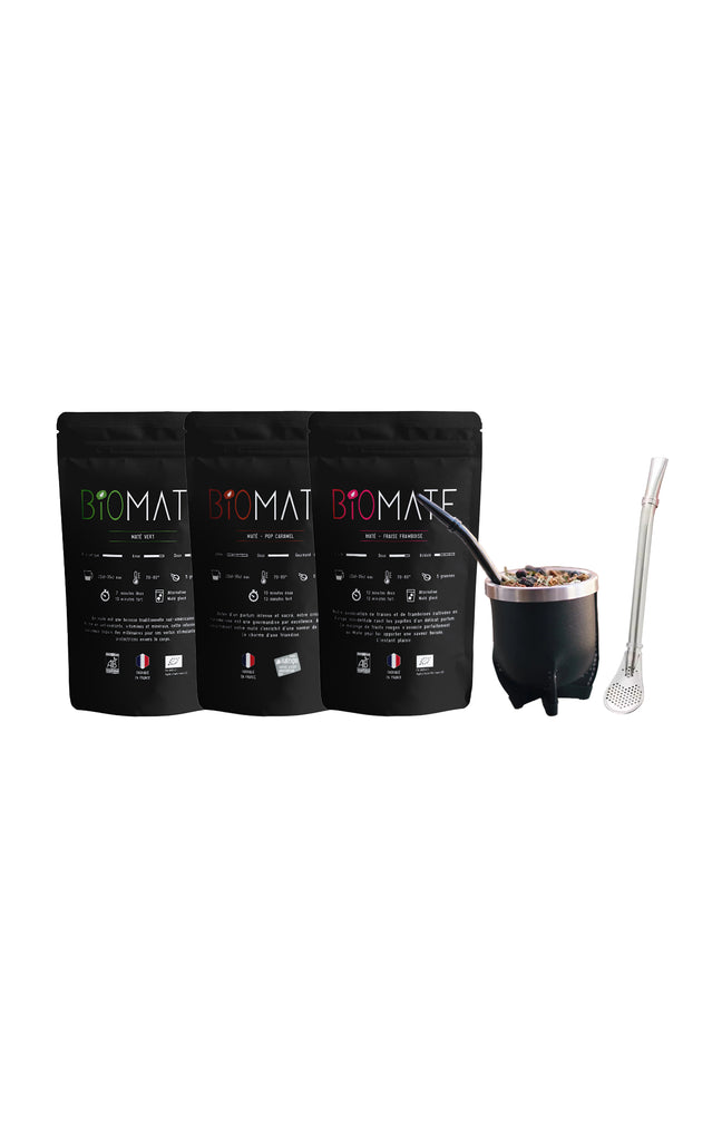 Pack découverte Maté - Vert bio, pop caramel & fraise-framboise - 5 produits