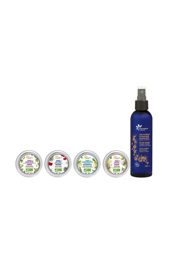 Eau florale apaisante & coffret gommes bien-être (4 x 30 g) - 5 produits