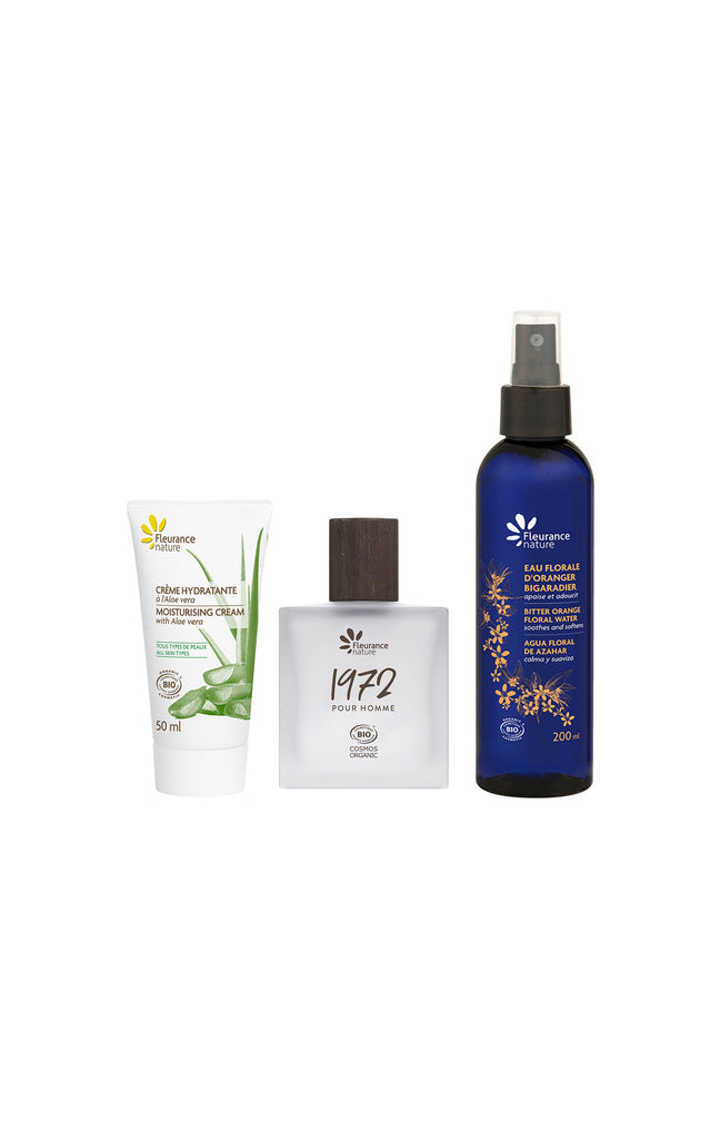 Eau florale apaisante & duo crème hydratante/ parfum Homme - 3 produits