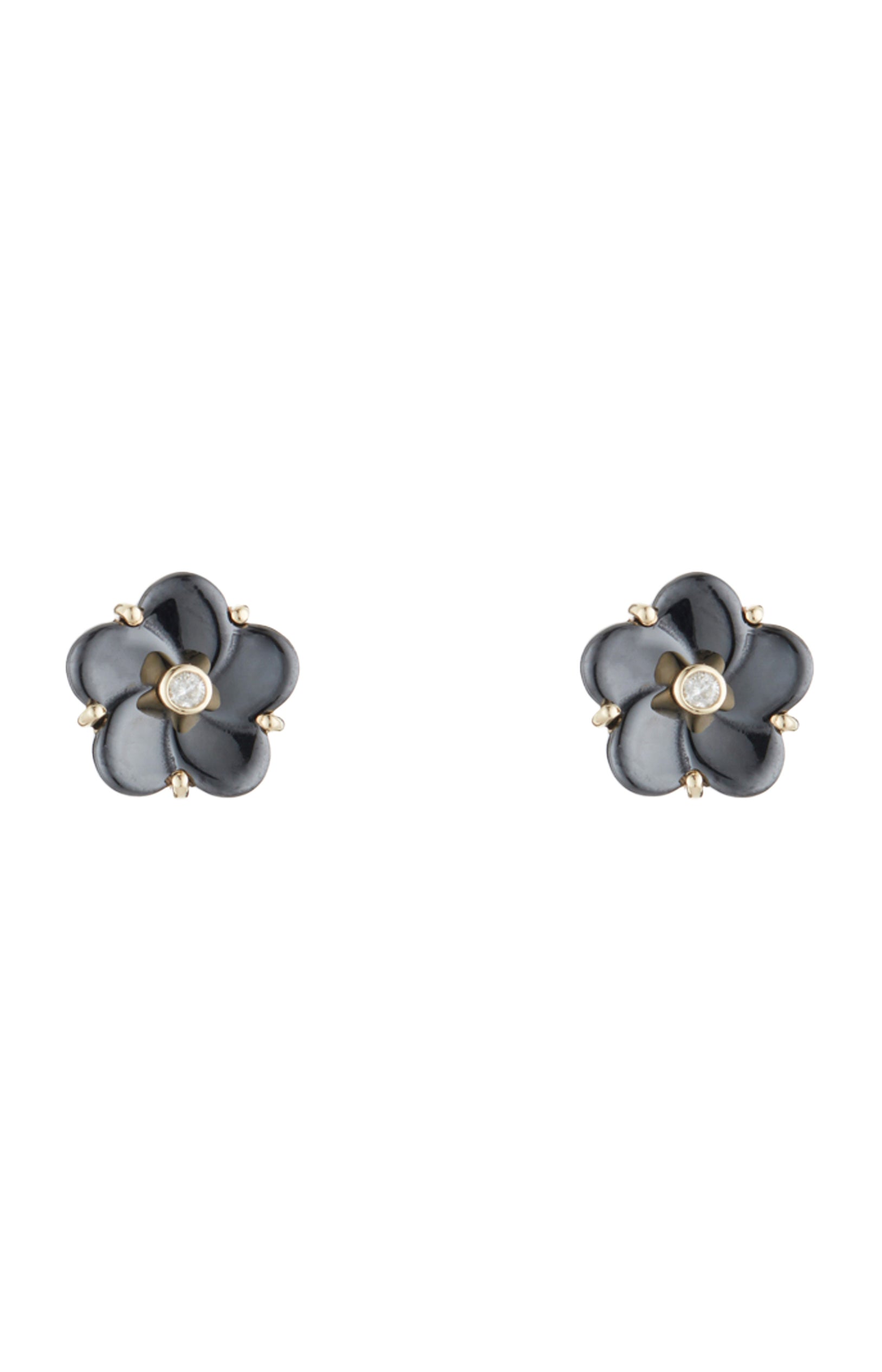 Boucles d'oreilles Fleur noir - Or jaune 375/1000, diamant & céramique