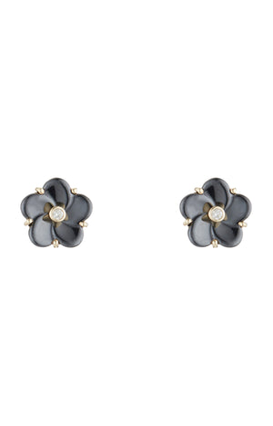 Boucles d'oreilles Fleur noir - Or jaune 375/1000, diamant & céramique