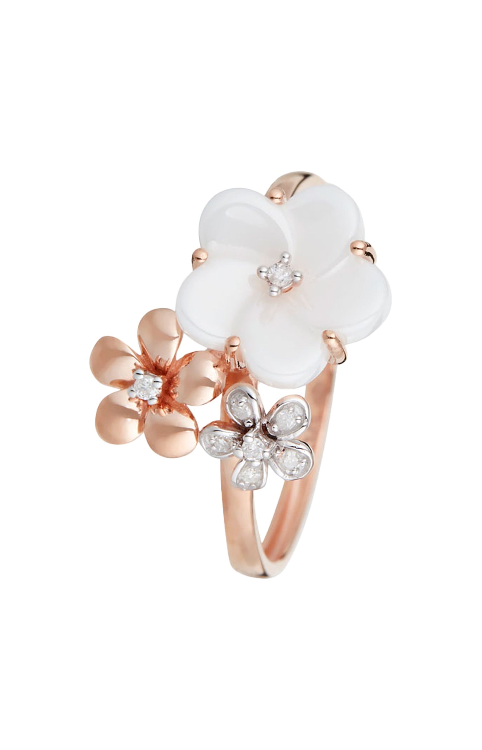 Bague Floraisons - Or rose 375/1000, diamant & céramique