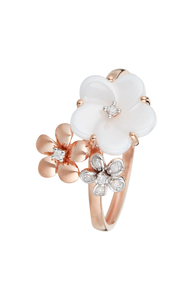 Bague Floraisons - Or rose 375/1000, diamant & céramique