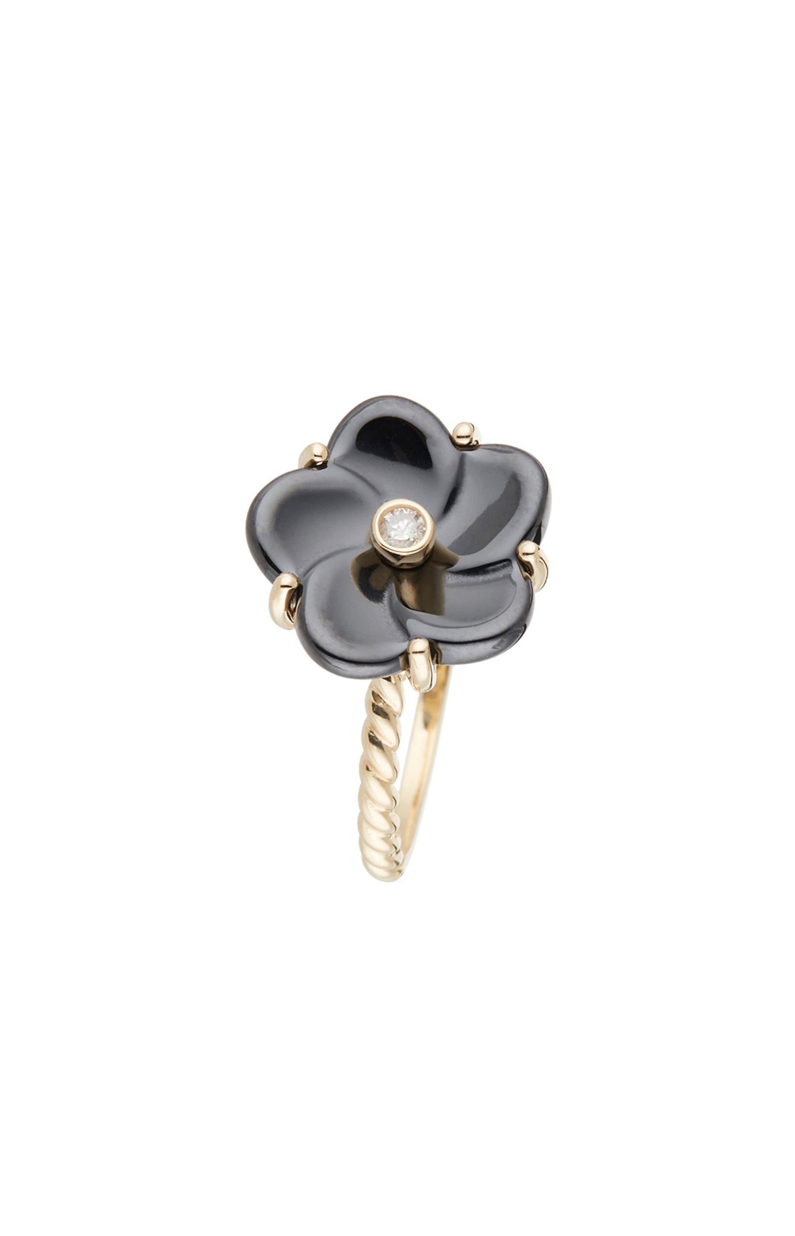 Bague Fleur Noire - Or jaune 375/1000, céramique & diamant