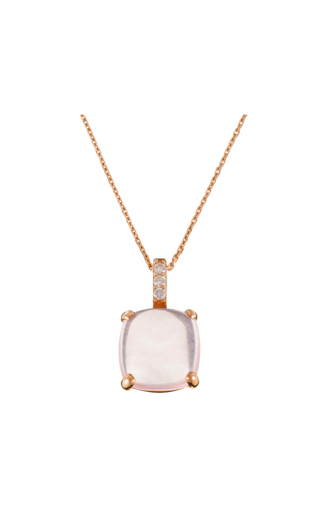 Pendentif Rose Dragée - Or rose 375/1000, quartz & diamant