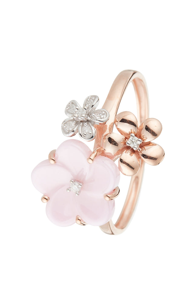 Bague Floraisons - Or rose 375/1000, diamant & céramique