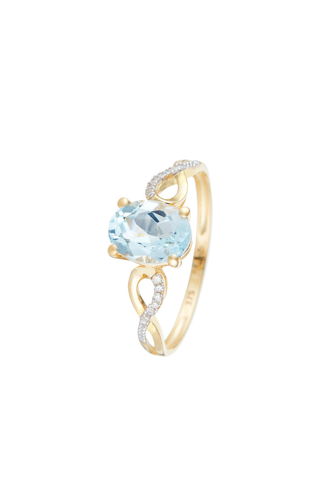 Bague Tobago – Or jaune 375/1000, topaze bleue & diamants