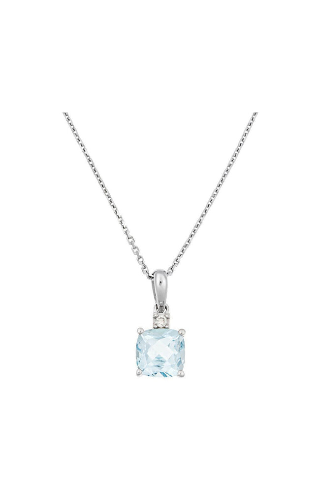 Pendentif Tonga - Or blanc 375/1000, diamant & topaze