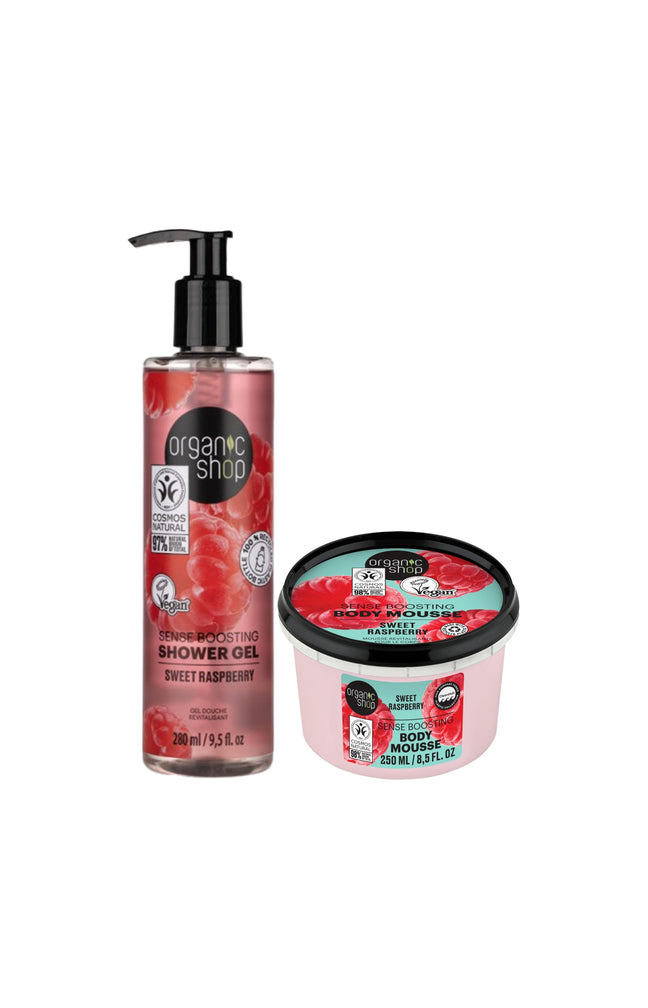 Mousse & gel douche revigorants - Framboise bio & menthe - Corps - 2 produits