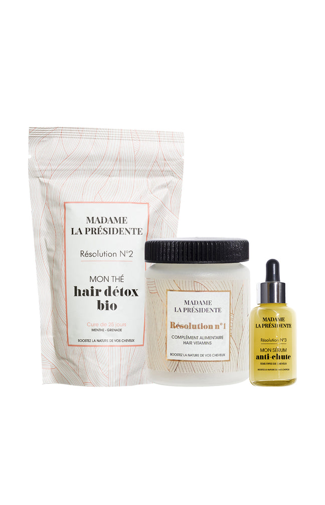 Kit anti-chute de cheveux - Compléments alimentaires, thé détox & sérum - 3 produits
