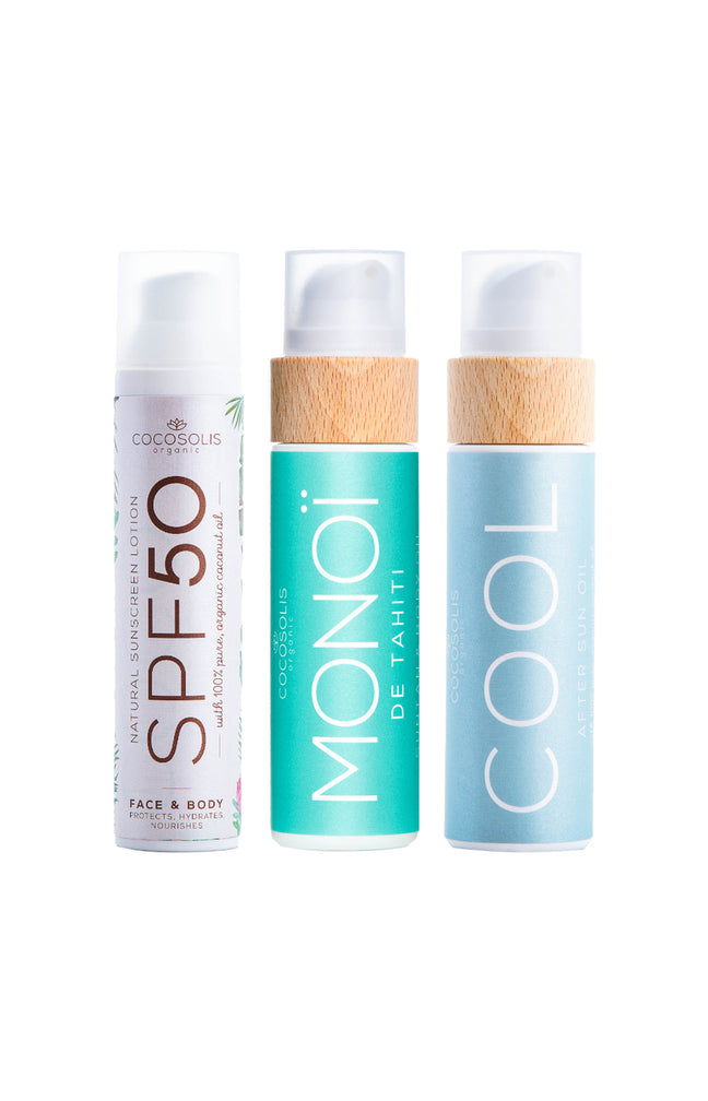 Routine solaire naturelle SPF 50 - Monoï - Visage & corps - 3 produits