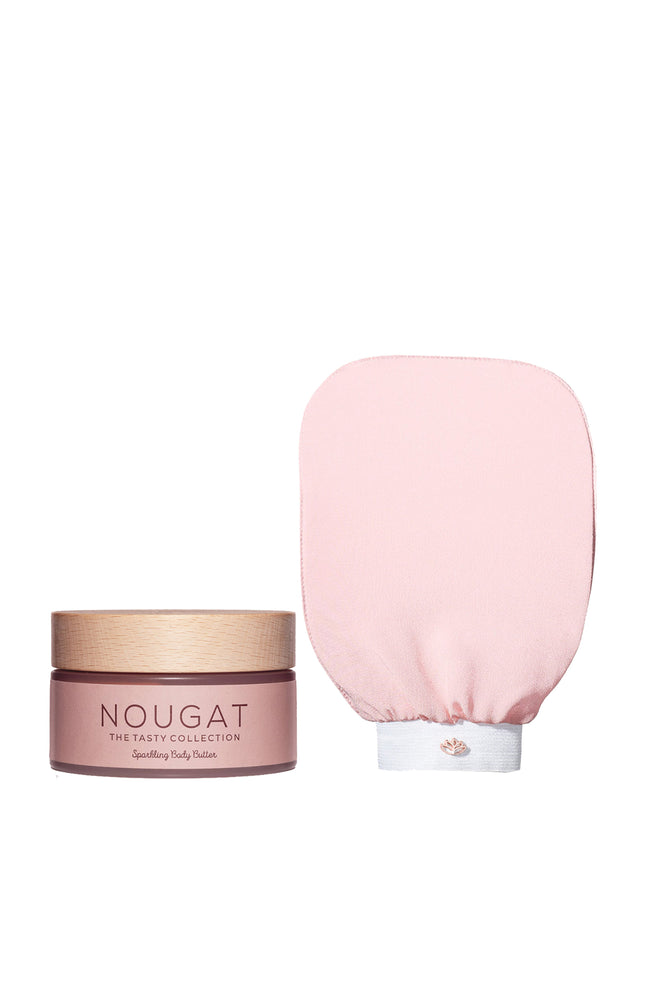 Beurre scintillant naturel & gant exfoliant - Nougat - Visage & corps - 250 ml