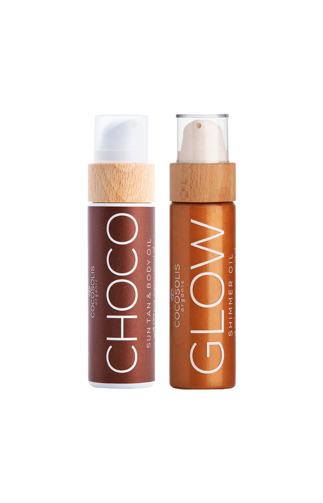 Huile de bronzage & huile sèche pailletée naturelle - Choco - Visage & corps - 2 x 110 ml