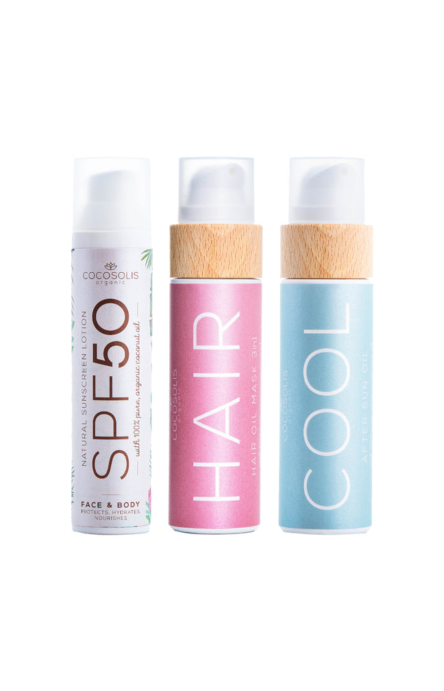 Routine solaire naturelle SPF 50 - Cheveux, corps & visage - 3 produits